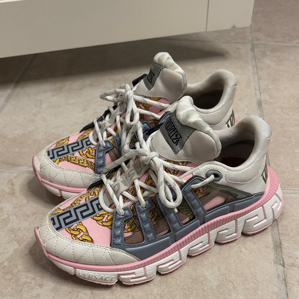 Versace Women's Pink and Gray Patterned Sneakers